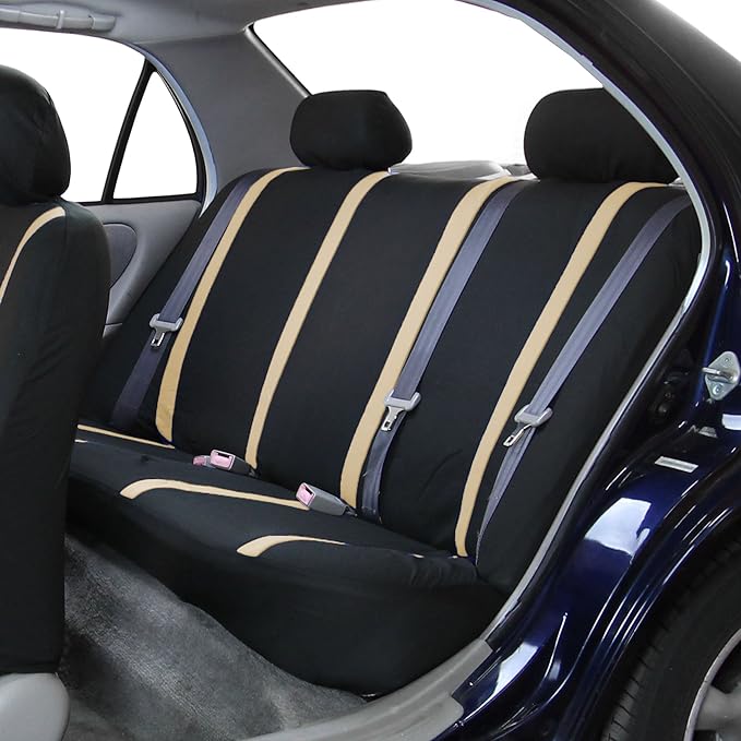 FH Group Car Seat Covers Rear Set Cloth - Car Seat Covers with Removable Headrest,Universal Fit,Automotive SeatCovers,Washable Car SeatCover for SUV,Sedan,Van Beige