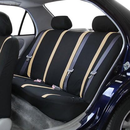 FH Group Car Seat Covers Rear Set Cloth - Car Seat Covers with Removable Headrest,Universal Fit,Automotive SeatCovers,Washable Car SeatCover for SUV,Sedan,Van Beige