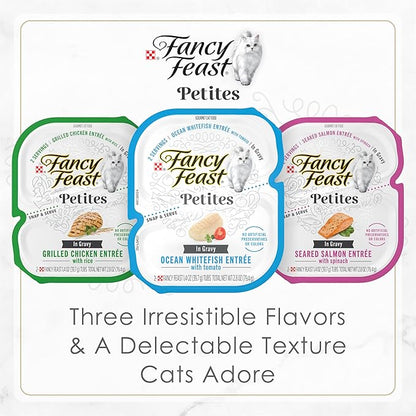 Fancy Feast Purina Gourmet Wet Cat Food Variety Package,Petites Gravy Collection,Break-Apart tubs,96 Servings - 2.8 oz. Tubs,(Pack of 48)