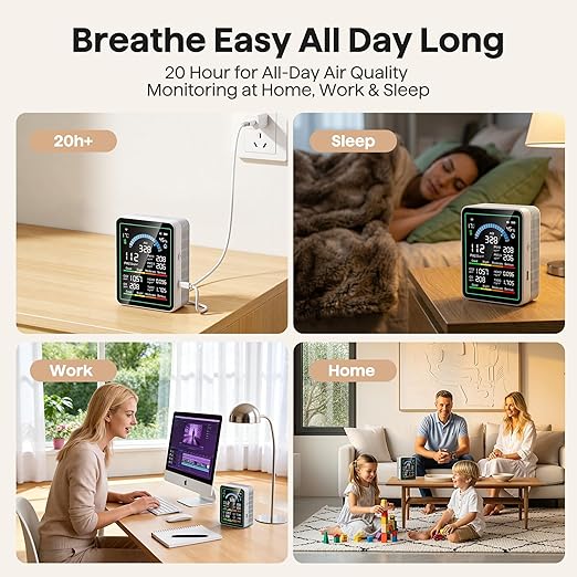 Air Quality Monitor Indoor, 10 in 1 Portable Smartair Quality Tester for CO2 | CO | TVOC | HCHO | Temp | AQI | PM0.3-1 Detection Hum for Home Cars Plants, Pets, Car, Hotel