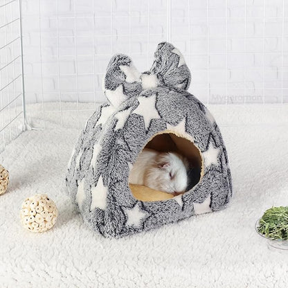 Mygeromon Guinea Pig Bed Rabbit Hideout Warm Fleece Cuddle Cup Washable Winter Sleeping House for Small Pet/Ferret/Chinchilla/Bunny (Star Style)