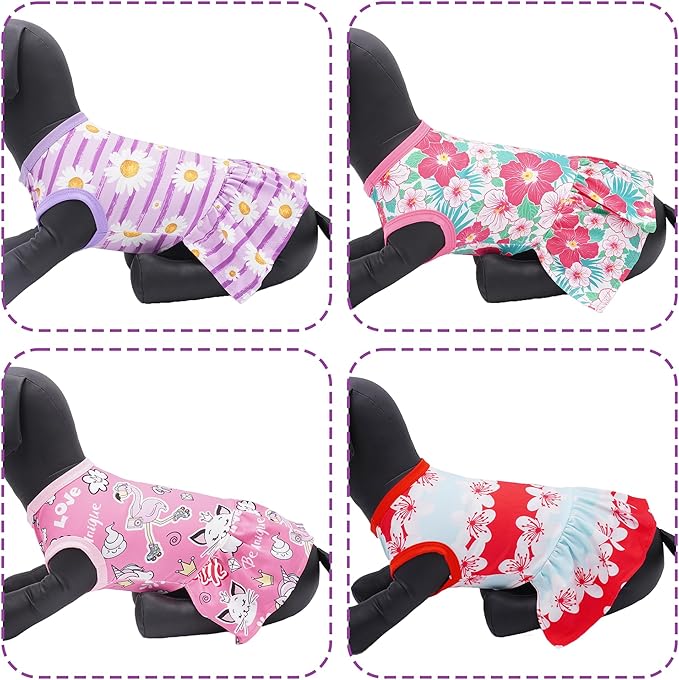4PCS Big Dog Dresses Shirts for XXXL Dogs Girl Female Pink Purple Red Skirts Summer Clothes Pet Apparel Floral Sundress Small Daisy Unicorn Stretchable Lightweight Outfit