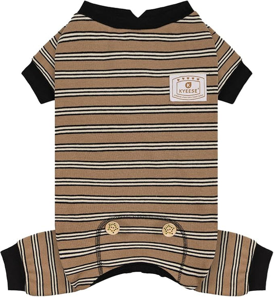 KYEESE Dog Pajamas, Soft Dog Pajamas for Small Medium Dogs Boy Girl, Comfy Dogs PJS Breathable Onesie Clothes, Stretchy Jammies Pet Sleepwear, Lightweight Puppy Jumpsuit Outfit, Khaki Striped, XL