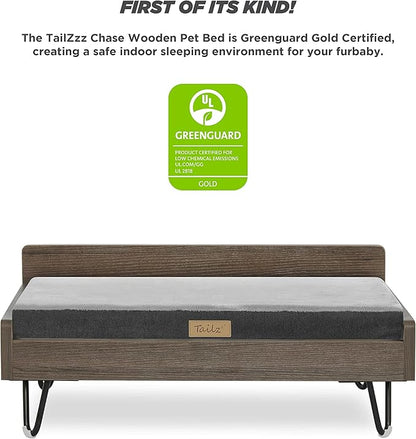 Wooden Dog Bed and Dog Couch with Water-Resistant and Calming Mattress, Small to Medium Elevated Pet Bed, Greenguard Gold Certified, Dog Beds & Furniture, Chase - TailZzz