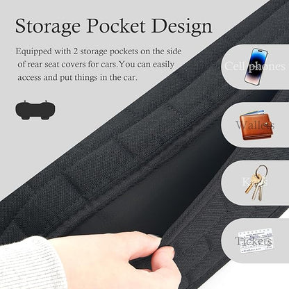 Car Back Seat Cover,Non-Slip & Breathable Bench Seat Cover with Side Pockets for Car Storage & Protecting Interiors,Universal All-Season Seats Back Protector for Most Cars,SUVs (Rear Seat Cover)