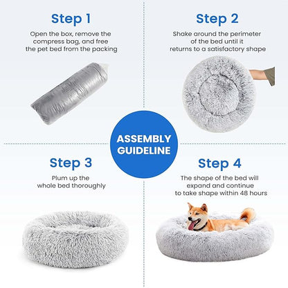 NEWBULIG 37.4x37.4 Inch Dog Bed Large Sized Dog, Donut Shape Cat Beds for Indoor Cats with Washable, Anti-Slip, Faux Fur