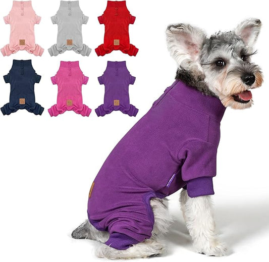 cyeollo Dog Pajamas Fleece Dog Pjs Jumpsuit Thermal Dog Onesie Girl Stretchable Doggie Pet Coat Outfits for Dogs Cats Apparel, Color Purple XS