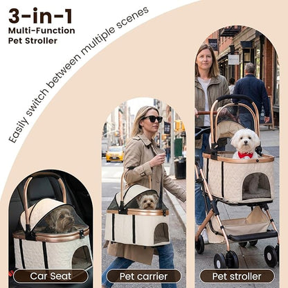 Dog Stroller for Small & Medium Dogs & Cats, Foldable Pet Stroller Wagon Carries Up to 44 lbs, Dog Wagon with Storage Basket and Cup Holders, Plus a Removable Portable Pet Carrier