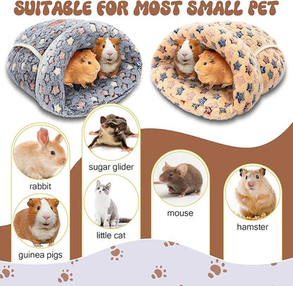Wenqik 2 Pcs Guinea Pig Hideouts Guinea Pig Bed Washable Bunny Bedding Cuddle Warm Small Pet Sack Supplies Portable Pet Carrier Cage Nest Accessories for Cage(Blue, Khaki,Star)