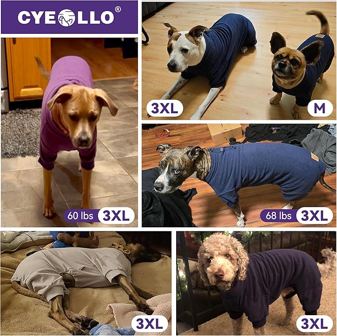 cyeollo Fleece Dog Pajamas Thermal Dogs Onesie Stretchable Large Dog Pjs Jumpsuit Warm Coat Pet Pajamas for Large Sized Dogs Girl Boy, Color Grey