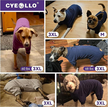 cyeollo Dog Pajamas XXX-Large, Stretchable Fleece Pet Onesie Coat for Large Sized Dogs Warm Doggie Jumpsuit Soft Cold Weather Dog Clothes Outfits, Light Blue XXXL