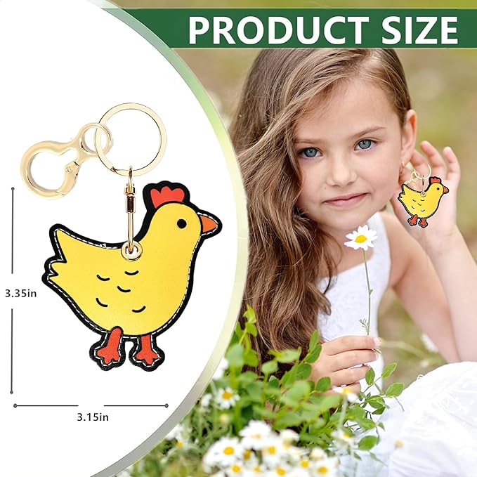 Leather Airtag Keychain Case Holder,Cute Protective Apple Air Tag Cover with Key Ring,Anti-Scratch Hidden Finder GPS Tracker Case for Wallet Keys,Bag,Pets,Backpack(ChickB)