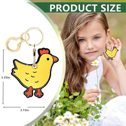 Leather Airtag Keychain Case Holder,Cute Protective Apple Air Tag Cover with Key Ring,Anti-Scratch Hidden Finder GPS Tracker Case for Wallet Keys,Bag,Pets,Backpack(ChickB)