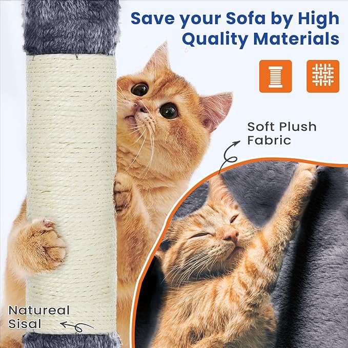 ABCPET Cat Tree 82 in Multi-Level Cat Tower for Indoor Cats, Heavy Duty Large Cat Tree with Sisal Scratching Posts, Hammock, 2 Perches, 2 Condos, 2 Hanging Baskets, Dark Grey