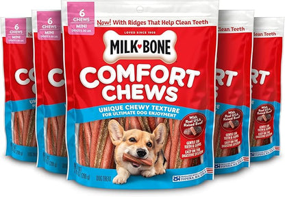 Milk-Bone Comfort Chews, Mini Dog Chews with Unique Chewy Texture and Real Beef, 7.4 Oz. Bag (Case of 5) (6 Chews Each)