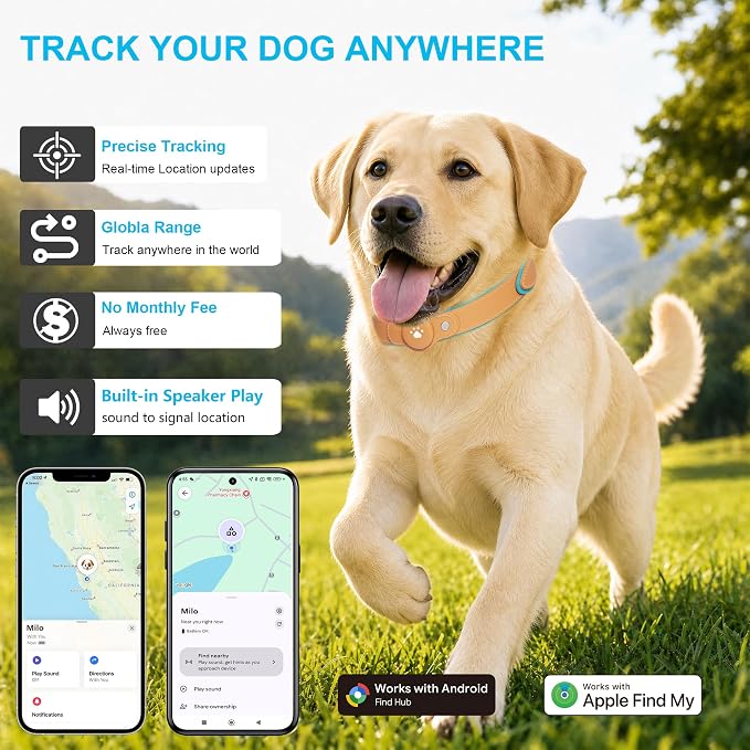 New GPS Tracker for Dogs: Smart Pet Collar with Real-Time Tracking | No Monthly Fee/Subscription (iOS & Android) Waterproof, Anti-Lost,365-Day Long Battery Life GPS Tracker Dog Collar
