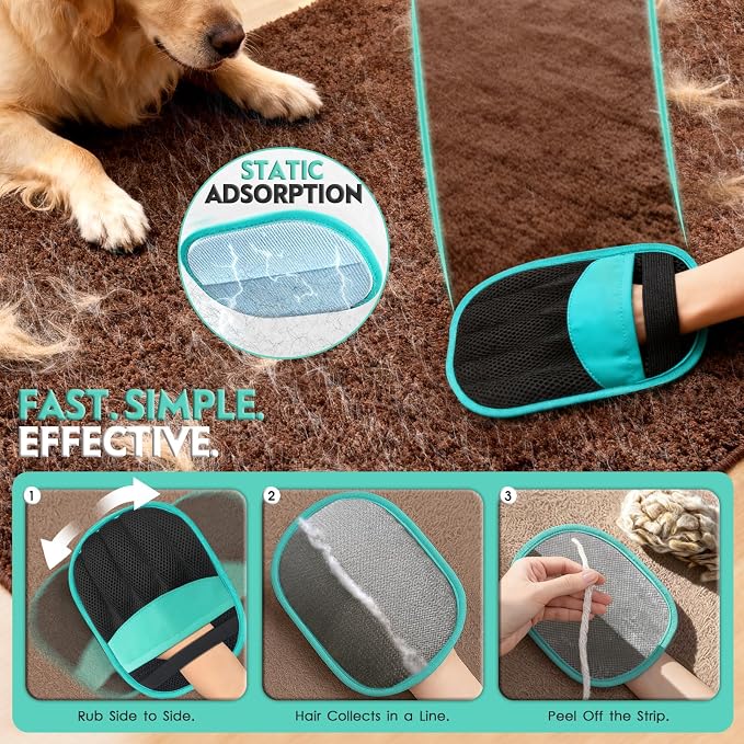 Pet Hair Remover for Dogs & Cats: Reusable Five-Finger Static Hair Removal Tool, Upgraded Lint Remover for Couch, Furniture, Bedding, Car & Clothes – Pet Supplies for Home & Travel
