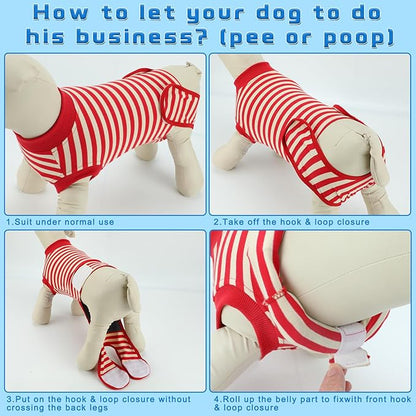 2 Packs Breathable Cotton Dog Recovery Suit for After Neuter Spay Abdominal Wounds Protector, Professional Anti-Licking Onesies for Male Female Pets Surgery Bandages, XL Red & Blue Stripes