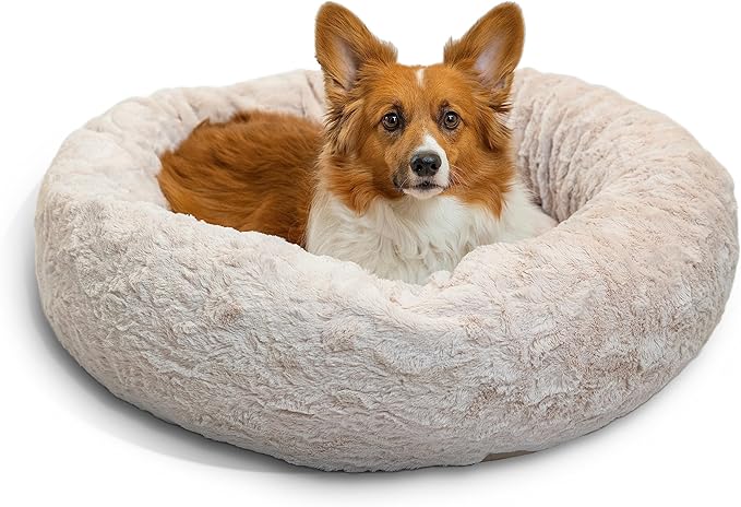 Best Friends by Sheri The Original Calming Donut Dog Bed for Medium Dogs up to 45 lbs, Lux Faux Fur, Oyster, Medium, 30" x 30"