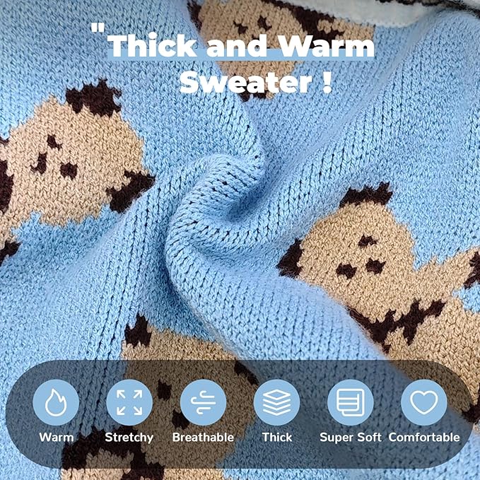 PETCARE Small Dog Sweater Cute Bear Dog Cardigan Coat Clothes for Small Medium Dogs Boy Girl Cat Sweaters Clothes for Cats Only Soft Warm Fall Winter Puppy Knitted Outfits Chihuahua Shih Tzu, Blue