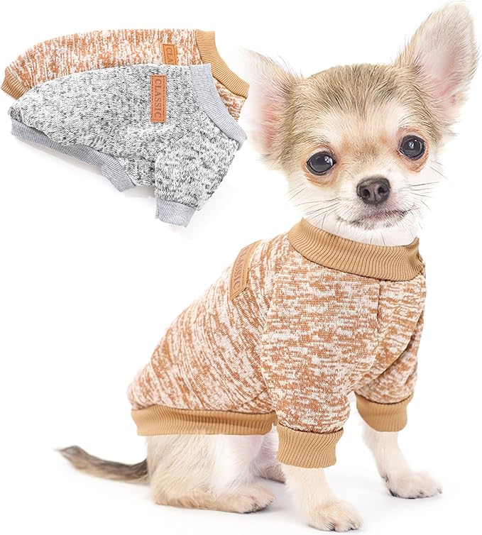 2 Pieces Dog Sweaters for Small Dogs Dog Clothes Male Female Fall Winter Fleece Puppy Sweaters Warm Pet Outfit for Yorkie, Chihuahua, Bulldog, Dachshund, Pug,S