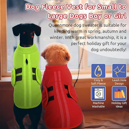 Queenmore Soft Fleece Dog Jacket, Warm Winter Dog Clothes with Leash Hole, Dachshund Sweater for Small Dogs Cats Boy or Girl (Red, S)