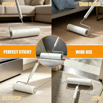 WulaWindy Long Handle Lint Roller for Pet Hair, 450 Sheets, 5 Rolls | Wide lint roller with extendable handle, 450 easy-tear sheets and storage base for pet hair on floors, sofas and carpets.