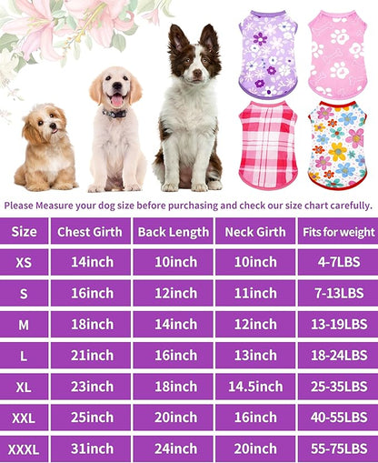 PET SHOW 4 Pack Summer Dog Shirts for Small Dogs Girl UPF 50+ UV Sun Protection Cooling Clothes Tank Top Floral Puppy T-Shirts Pet Holiday Party Sleeveless Vest Pink(Medium)