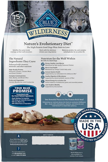 Blue Buffalo Wilderness Natural High-Protein Dry Food for Adult Dogs, Chicken Recipe, 13-lb. Bag