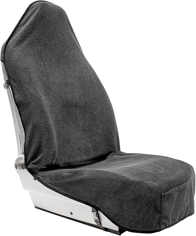 Season Guard Terry Cloth Sweat Towel Seat Cover; Carseat Towel Protector; Great for Gym Workout; Waterproof; Universal Fit for Car SUV Van Truck; EZ fit; Non Slip Grip; Machine Washable; 1pc Grey