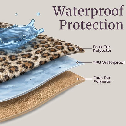 Waterproof Blanket for Bed, Couch, or Car - 60” x 80” Reversible Queen Size Throw Blanket for Reliable Leakproof Furniture Protection - Washable Pet Throws by Lavish Home (Leopard Print)