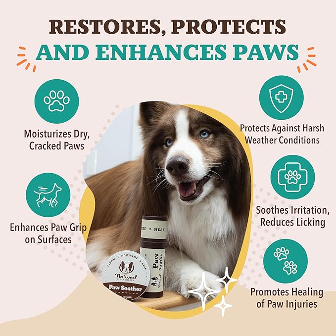 Natural Dog Company Paw Soother Balm & Wax - Dog Paw Balm & Moisturizer for Dry, Cracked Paw Pads, Helps Moisturize & Condition Worn Paws, Coconut Oil & Calendula, Daily Paws Care, 2 oz Tin