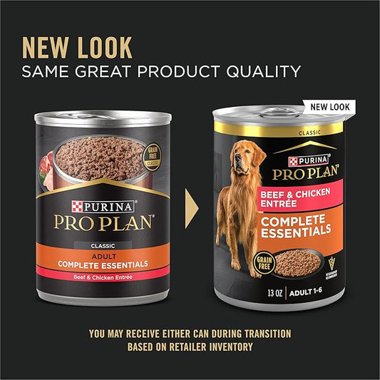 Purina Pro Plan Dog Food Grain Free Classic Pate, Beef and Chicken Entrée - (Pack of 12) 13 oz. Cans