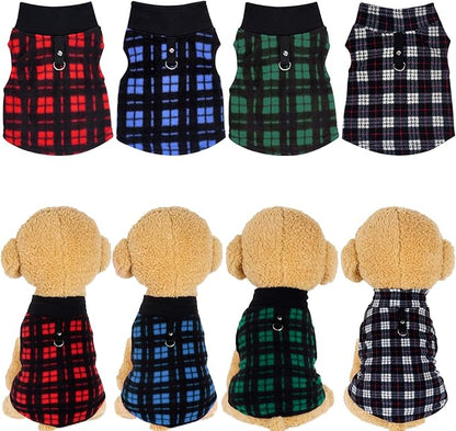 Rbenxia 4 Pieces Buffalo Plaid Dog Sweaters with Leash Ring Soft Fleece Vest Dog Pullover Warm Jacket Pet Dog Clothes Winter Dogs Outfits for Small Puppy Cat Pets (Small)