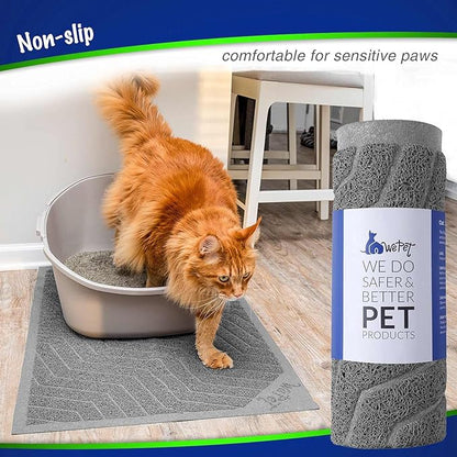 WePet Cat Litter Box Mat(No. 02-2), Kitty Premium PVC Pad, Durable Trapping Rug, Phthalate Free, Urine-Resistant, Scatter Control, L 35 x 23, Grey