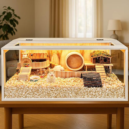 Prolee Hamster Cage Chewproof Wooden 40 Inch Guinea Pig Cages Mice and Rat Habitat Openable Top with Acrylic Sheets Solid Built