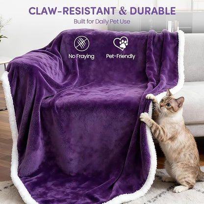 Waterproof Dog Blanket for Couch – Double Sided Washable Cat Puppy Blanket, Durable Furniture Protector for Dogs and Cats, Purple White L(60×50)"