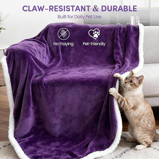 Waterproof Dog Blanket for Couch – Double Sided Washable Cat Puppy Blanket, Durable Furniture Protector for Dogs and Cats, Purple White L(60×50)"
