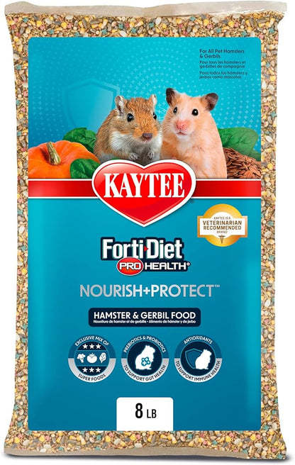 Kaytee Forti-Diet Pro Health Nourish+Protect Hamster and Gerbil Food, Comprehensive Nutrition Backed by Science, Digestive Health, Immune Support, 8 Pounds