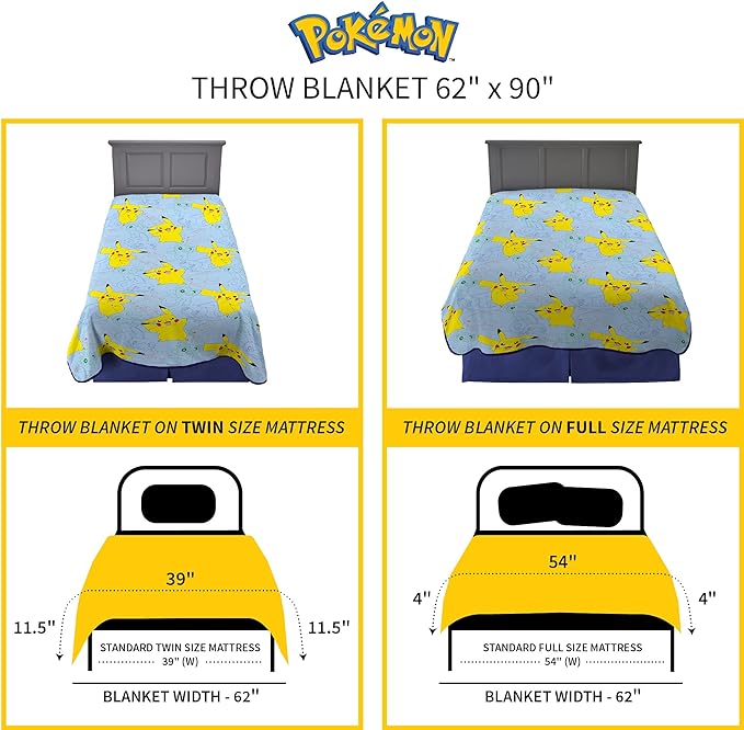 Franco Kids Bedding Super Soft Plush Throw Blanket, 62 in x 90 in, Pokemon