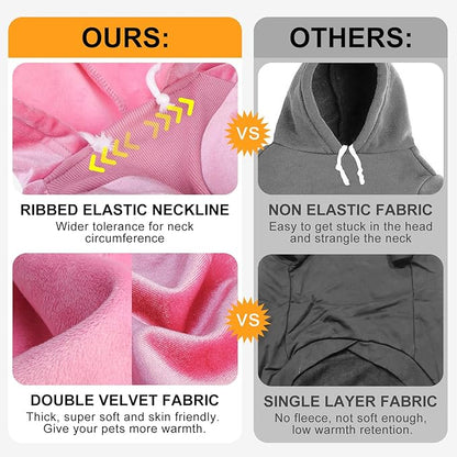BEAUTYZOO Dog Hoodie Sweaters for Small Medium Dogs- Warm Fall Winter Fleece Jacket for Cold Weather, Soft Velour Hooded Coat with Leash Hole & Pocket, Puppy Sweatshirt Clothes Bulldog Schnauzer, Pink