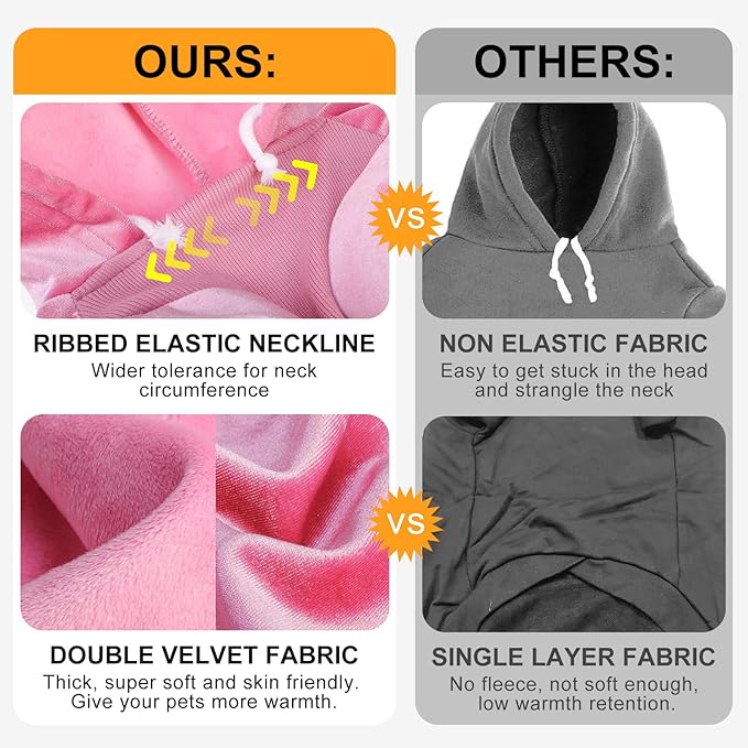 BEAUTYZOO Dog Hoodie Sweaters for Small Medium Dogs- Warm Fall Winter Fleece Jacket for Cold Weather, Soft Velour Hooded Coat with Leash Hole & Pocket, Puppy Sweatshirt Clothes Bulldog Schnauzer, Pink