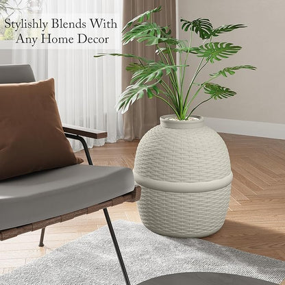 Cat Litter Box, Hidden Litter Box with Faux Plant, Heavy Duty Litterbox Enclosure Furniture with Rattan Pattern, PP Cat Box Enclosure Furniture for Living Room, Bedroom, White