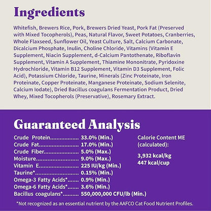 Halo Holistic Cat Food Wild Caught Whitefish Formula, Healthy Grains Dry Cat Food, For Sensitive Stomach Support, Kibble for Adult Cats, 3 lb Bag