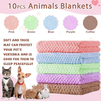 Reginary 10 Pcs Guinea Pigs Blankets Hamster Fleece Cage Liners Coral Fleece Quick Dry Soft Blankets Bedding Guinea Pig Accessories for Cat(18 x 24 Inch,Colorful)