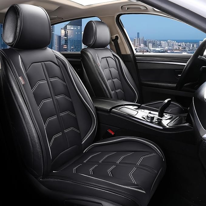 Coverado Front Seat Cover, Car Seat Covers Front Seats, Waterproof Leather Car Seat Cushion, 2PCS Universal Seat Covers for Cars, Car Seats Protector, Black Seat Covers Fit for Most Cars
