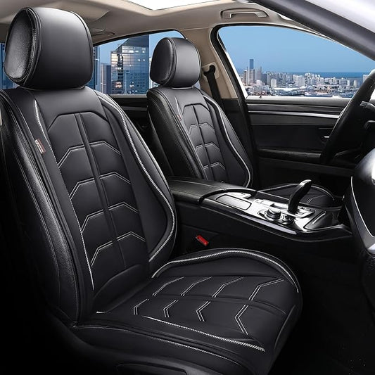 Coverado Front Seat Cover, Car Seat Covers Front Seats, Waterproof Leather Car Seat Cushion, 2PCS Universal Seat Covers for Cars, Car Seats Protector, Black Seat Covers Fit for Most Cars