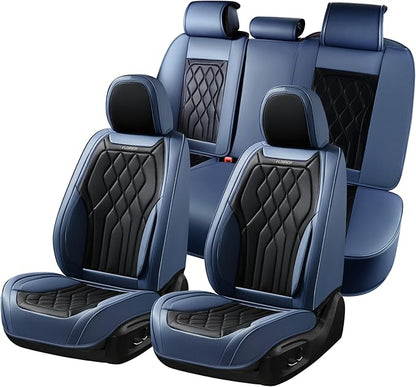 FLORICH Universal Seat Covers for Cars Full Set, Automotive Seat Covers, Waterproof Leather Car Seat Protector Fit for Most Sedans SUV Pick-up Truck- Blue&Black