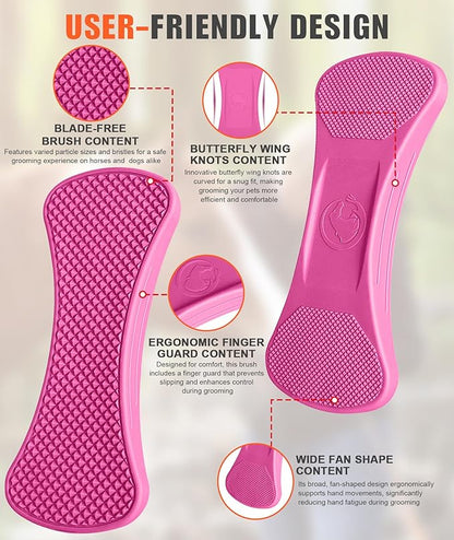 Horse Grooming Shedding Tool - Blade-Free Horses Brush for Grooming Kit Supplies, Pink