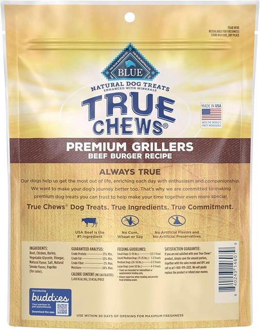 Blue Buffalo True Chews Dog Treats, Made in the USA with Natural Ingredients, Beef Burger Recipe, 10-oz Bag